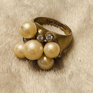 Lia Sophia Gold Ring with Cream Pearls and Silver Accents